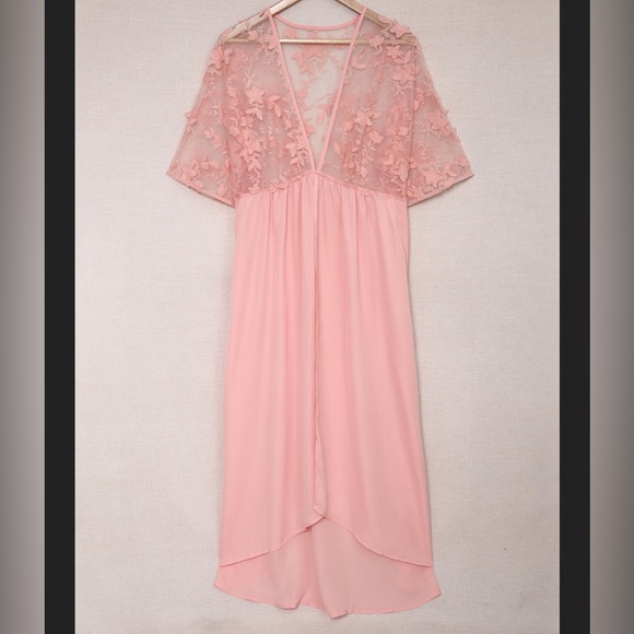 #46 Peach Floral Mesh Lace Open Front Kimono/Duster - Picture 3 of 10